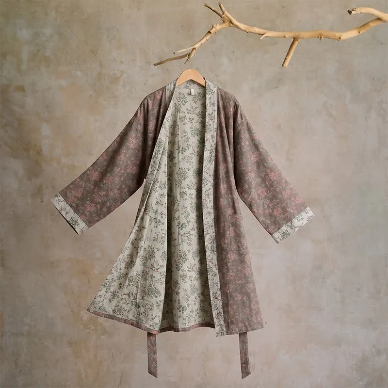 Wendbarer Kimono-Bademantel aus Baumwolle mit Blumenmuster