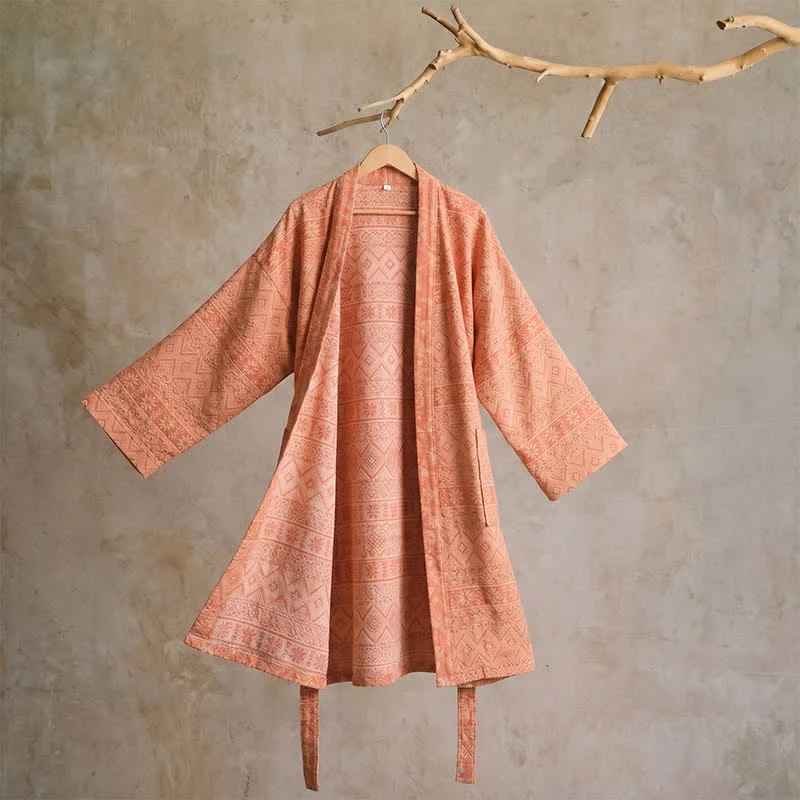 Kimono-Bademantel aus Baumwolle mit ethnischem geometrischem Muster