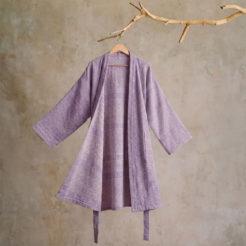 Kimono-Bademantel aus Baumwolle mit ethnischem geometrischem Muster