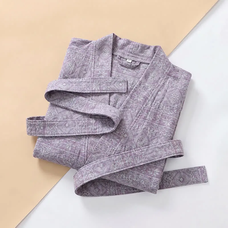 Kimono-Bademantel aus Baumwolle mit ethnischem geometrischem Muster