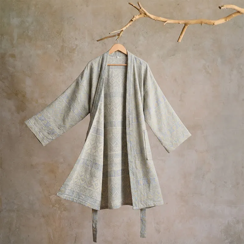 Kimono-Bademantel aus Baumwolle mit ethnischem geometrischem Muster