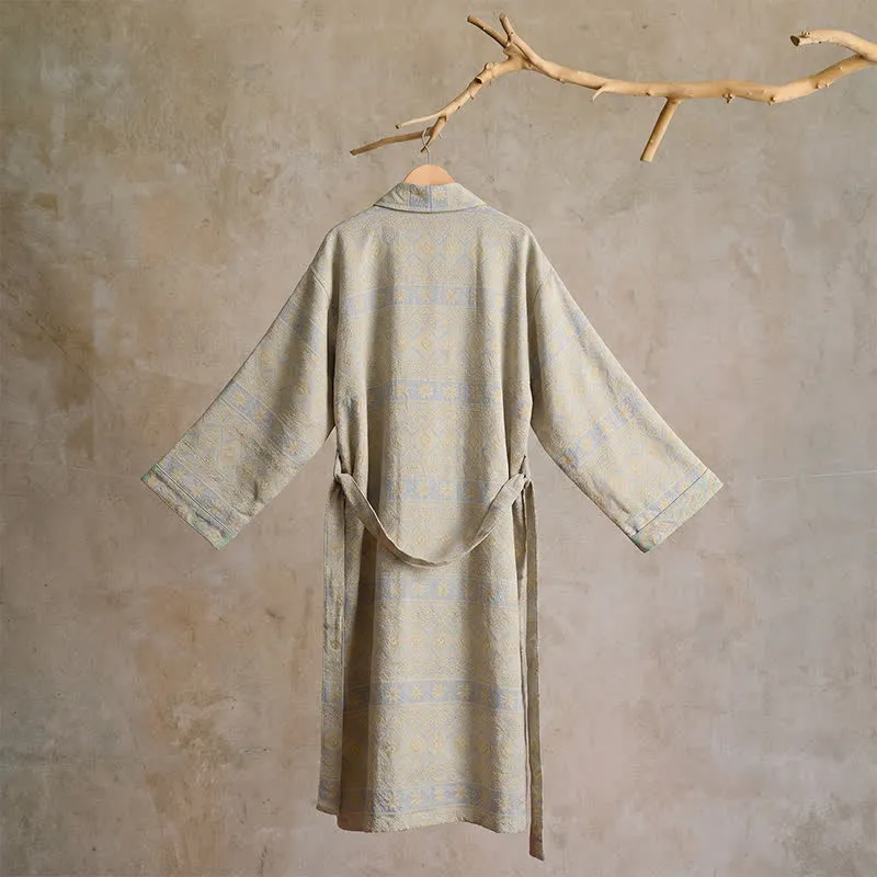 Kimono-Bademantel aus Baumwolle mit ethnischem geometrischem Muster