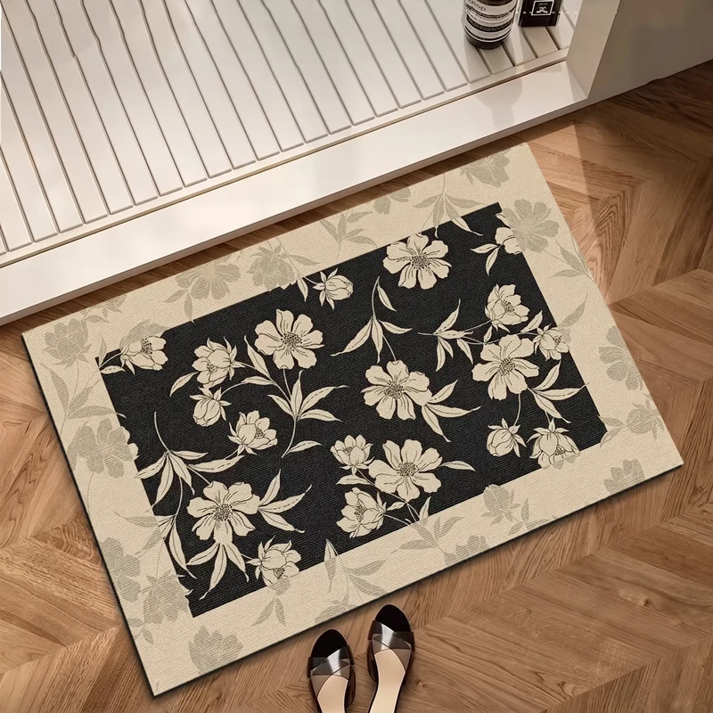Vintage Badezimmerteppich mit Pfingstrosenmuster und Kieselgur