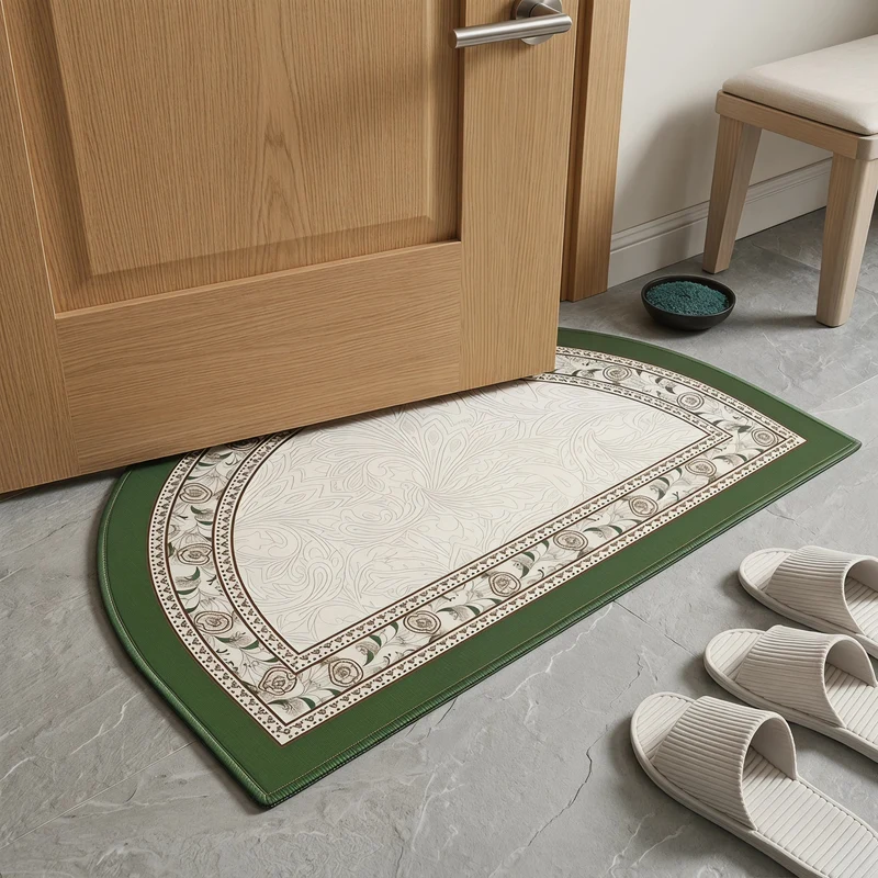 Halbmondförmiger Vintage-Badezimmerteppich mit Blumenmuster und Bordüre