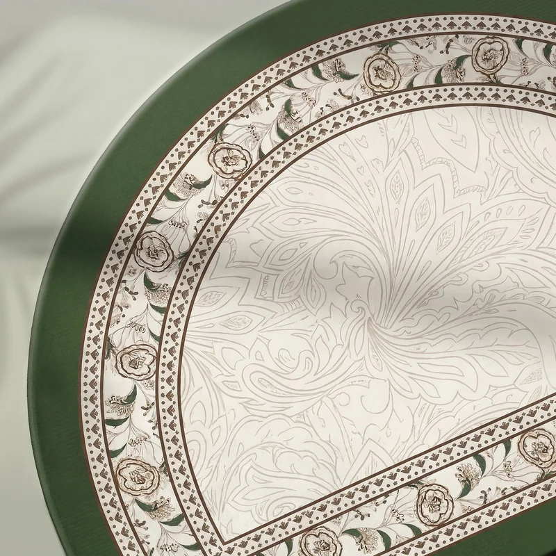 Halbmondförmiger Vintage-Badezimmerteppich mit Blumenmuster und Bordüre