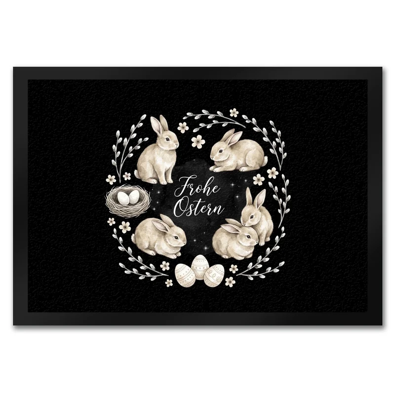 Frohe Ostern Fußmatte in 35x50 cm Haselnussfarbene Kaninchen mit Nest