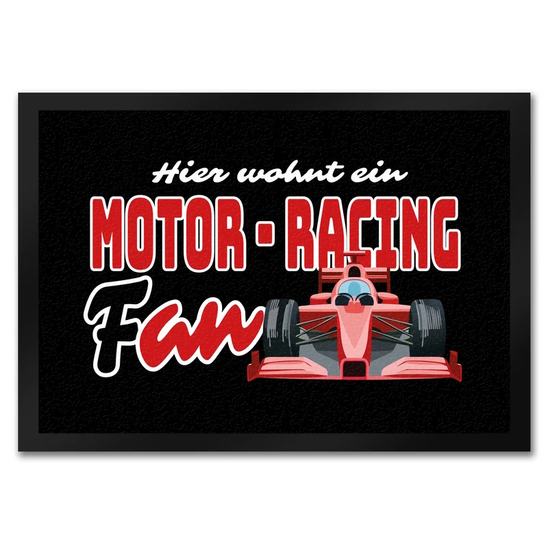 Sportwagen Fußmatte in 35x50 cm mit Spruch: Hier wohnt ein Motor-Racing Fan