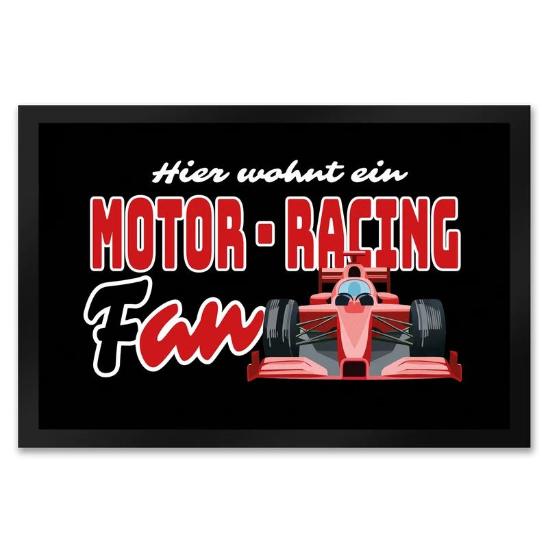 Sportwagen Fußmatte in 35x50 cm mit Spruch: Hier wohnt ein Motor-Racing Fan