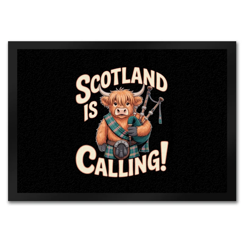 Scotland is calling! Fußmatte in 35x50 cm mit Highland-Kuh-Motiv
