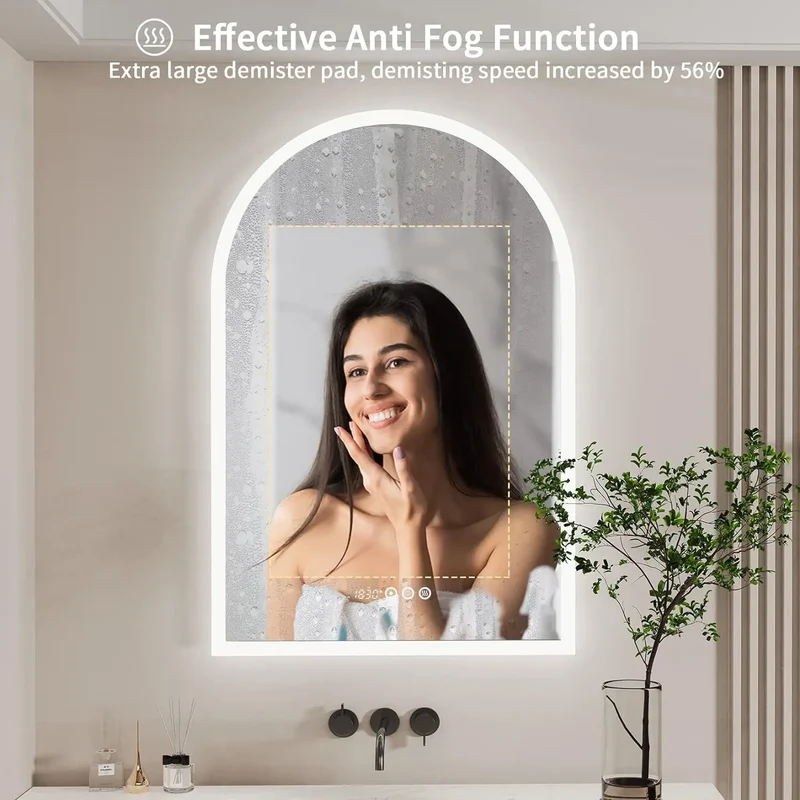 Smarter LED-Badezimmerspiegel | 60 x 90 cm | Beleuchtet, Antibeschlag, Zeit & Temperatur