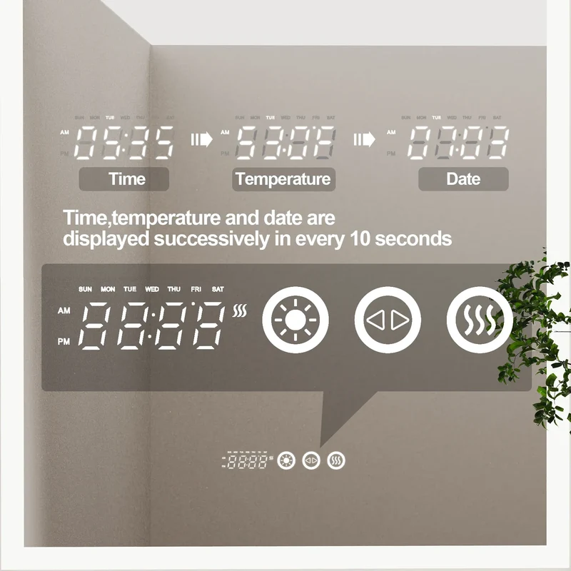 Smarter LED-Badezimmerspiegel | 60 x 90 cm | Beleuchtet, Antibeschlag, Zeit & Temperatur