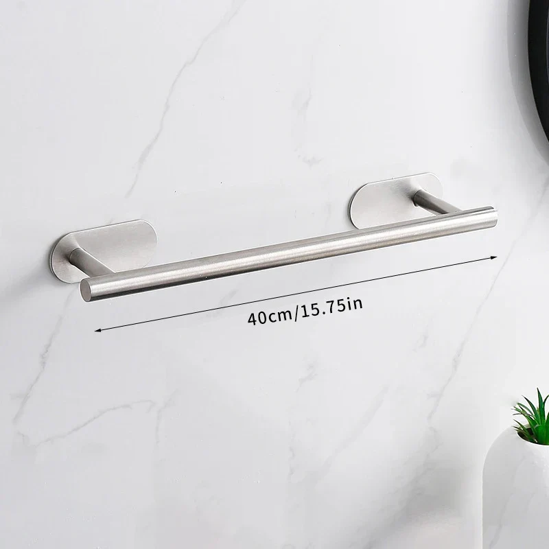 Selbstklebendes Badezimmer-Zubehörset aus Edelstahl – Ohne Bohren | Gebürstetes Finish | Metallmontage
