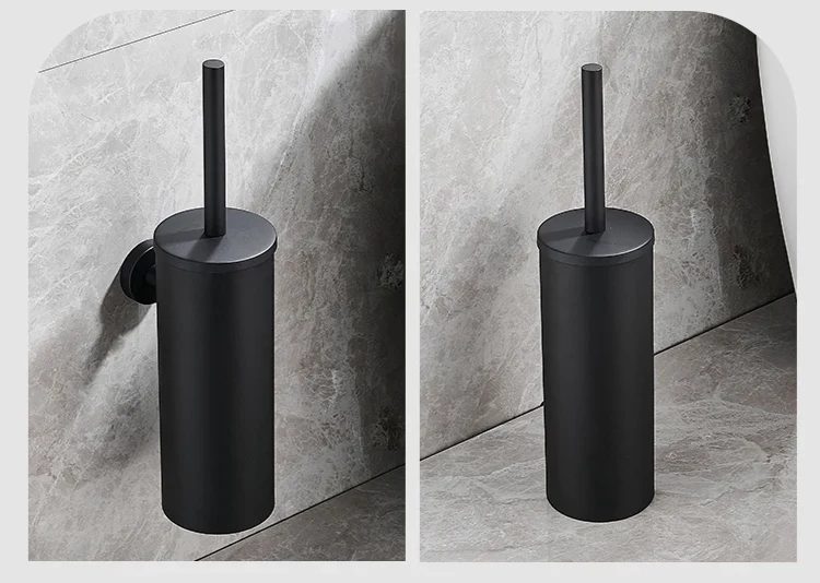SteelClean Luxus-Toilettenbürste mit Wandhalterung – Schwarzes Edelstahldesign