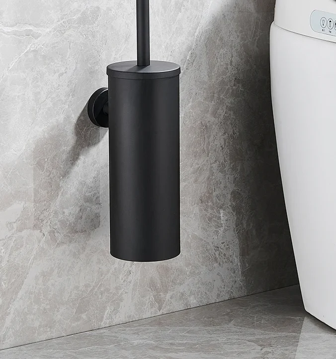 SteelClean Luxus-Toilettenbürste mit Wandhalterung – Schwarzes Edelstahldesign