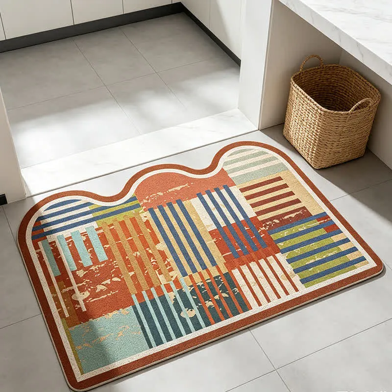Retro-Patchwork-Teppich mit Wellenkante