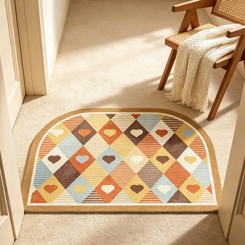 Retro-Teppich mit geometrischem Herzbogen für den Eingangsbereich