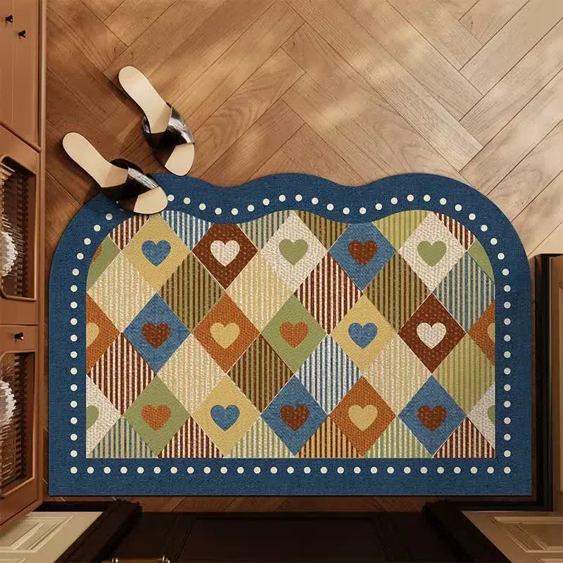 Vintage-Eingangsteppich mit Herz- und Karomuster