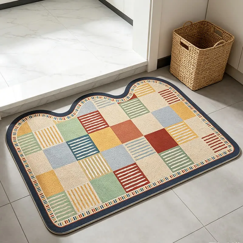 Retro-Patchwork-Teppich mit Wellenkante