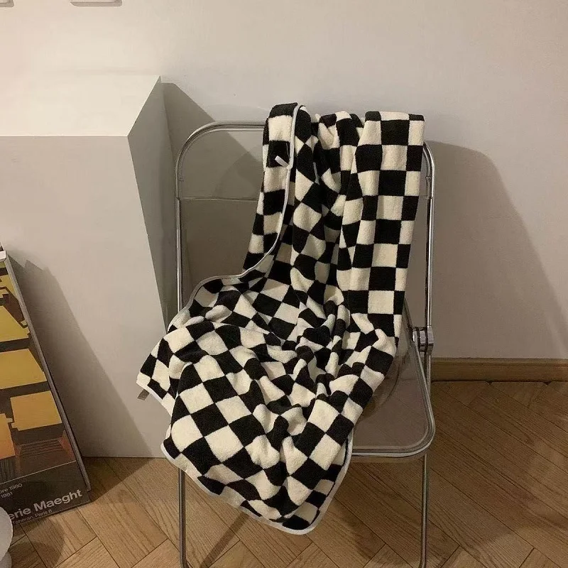 Schwarz-weiß kariertes Handtuchset | 100 % Polyester