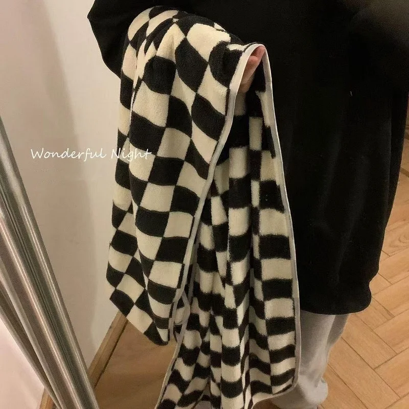 Schwarz-weiß kariertes Handtuchset | 100 % Polyester