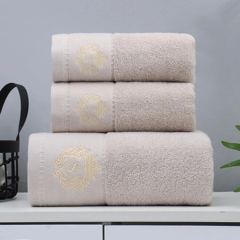 3-teiliges Luxus-Handtuchset | 100 % gekämmte Baumwolle | Jacquard-Stickerei