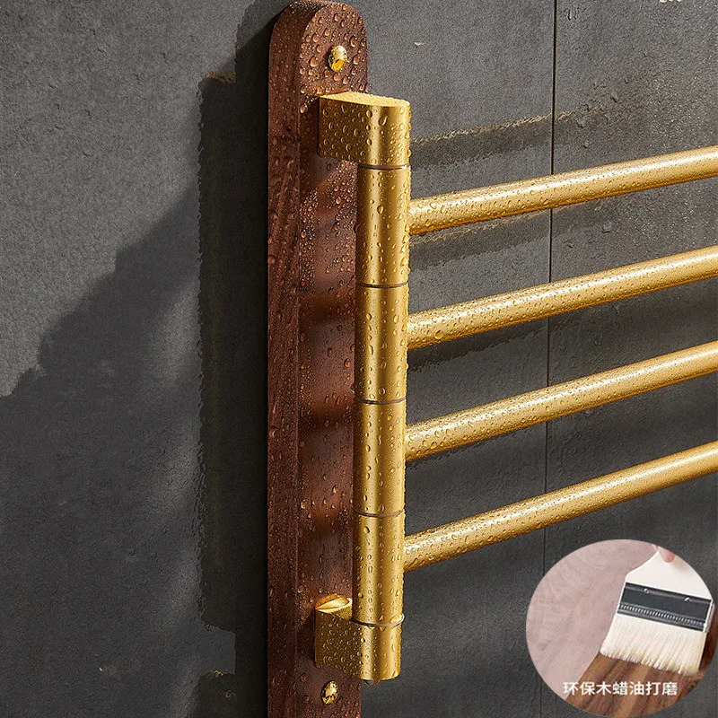 Handtuchhalter | Holz & gebürstetes Gold | <50 cm | Faltbar & Tragbar