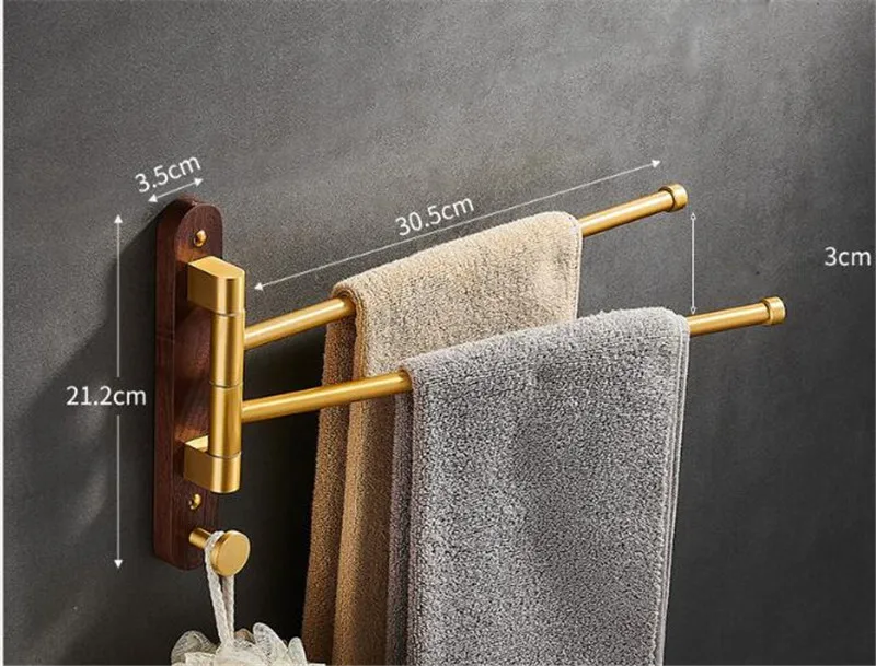 Handtuchhalter | Holz & gebürstetes Gold | <50 cm | Faltbar & Tragbar