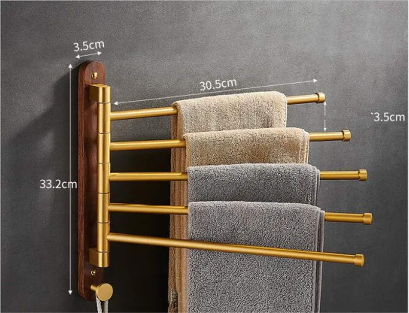 Handtuchhalter | Holz & gebürstetes Gold | <50 cm | Faltbar & Tragbar