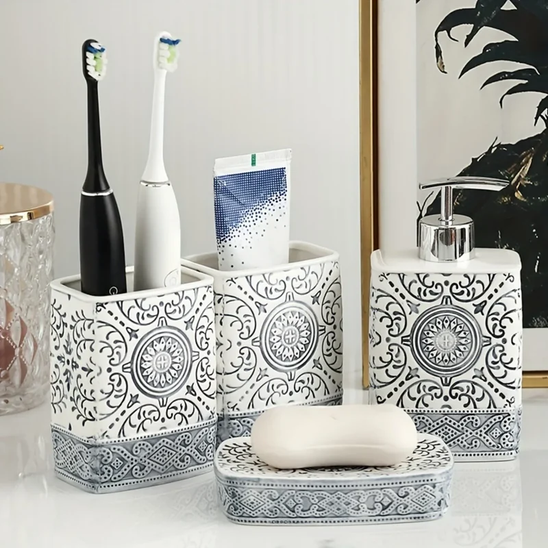 4-teiliges Badezimmerset aus Keramik | Boho Chic