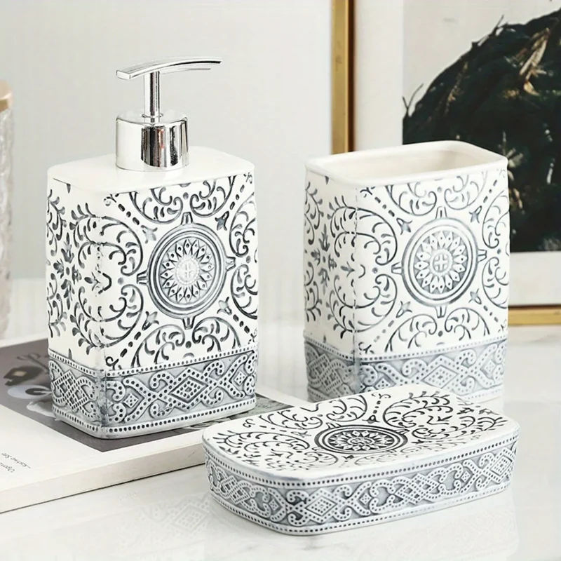 4-teiliges Badezimmerset aus Keramik | Boho Chic