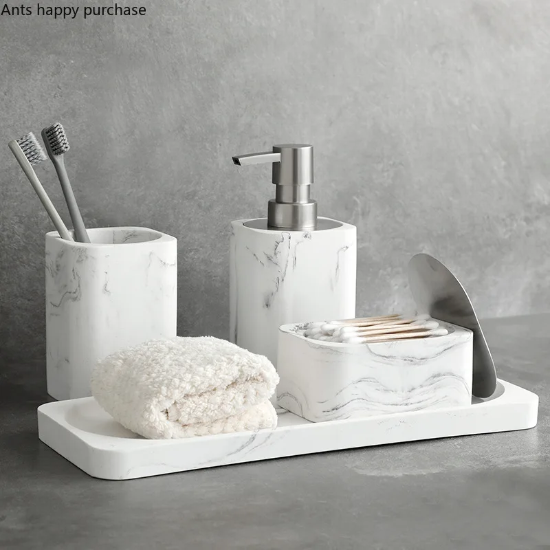 Vierteiliges Badezimmer-Accessoire-Set – Marmoroptik
