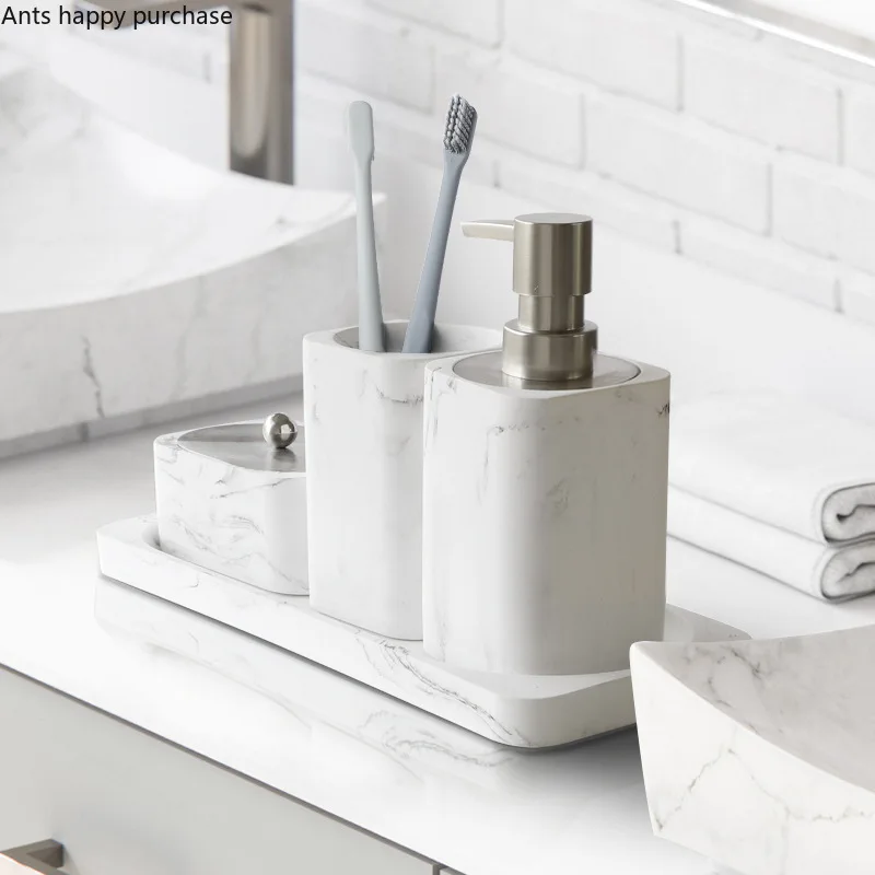 Vierteiliges Badezimmer-Accessoire-Set – Marmoroptik