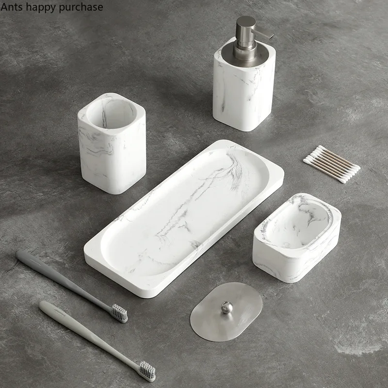Vierteiliges Badezimmer-Accessoire-Set – Marmoroptik