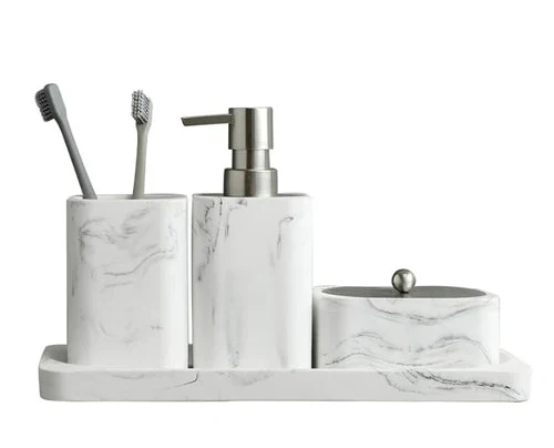 Vierteiliges Badezimmer-Accessoire-Set – Marmoroptik