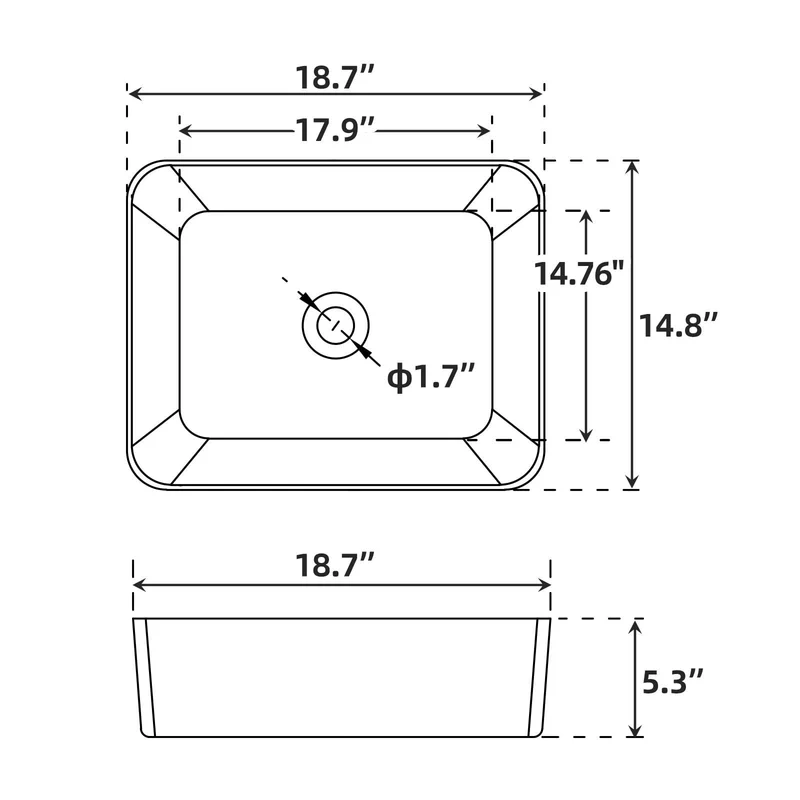 Garvee Lavabo da Bagno da Appoggio in Ceramica Bianca Rettangolare 47.5x37.5x13.5 cm