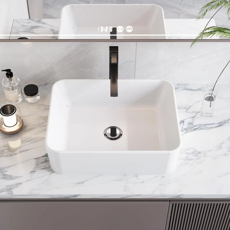 Garvee Lavabo da Bagno da Appoggio in Ceramica Bianca Rettangolare 47.5x37.5x13.5 cm