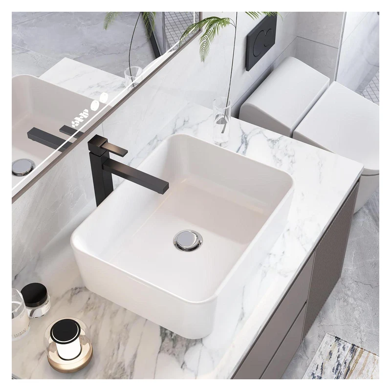 Garvee Lavabo da Bagno da Appoggio in Ceramica Bianca Rettangolare 47.5x37.5x13.5 cm
