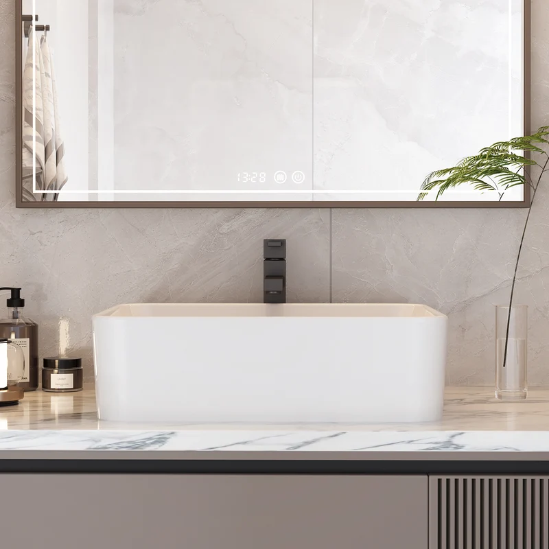 Garvee Lavabo da Bagno da Appoggio in Ceramica Bianca Rettangolare 47.5x37.5x13.5 cm