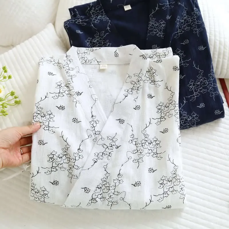 Unisex Kimono-Bademantel aus Baumwolle mit Blumenmuster