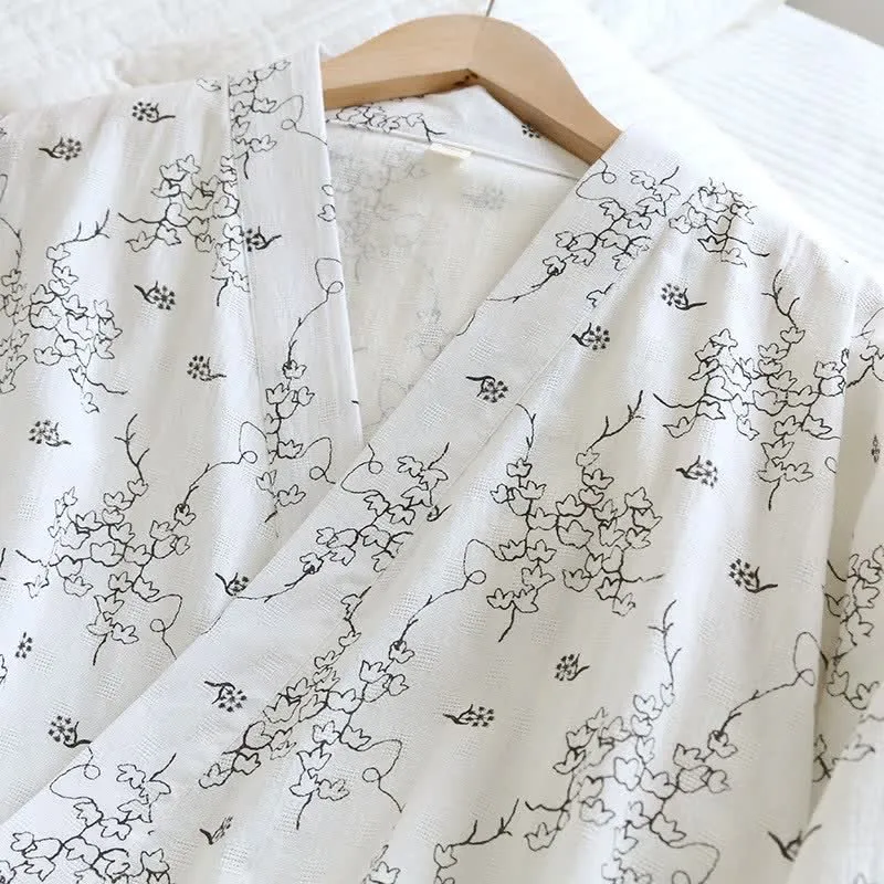 Unisex Kimono-Bademantel aus Baumwolle mit Blumenmuster