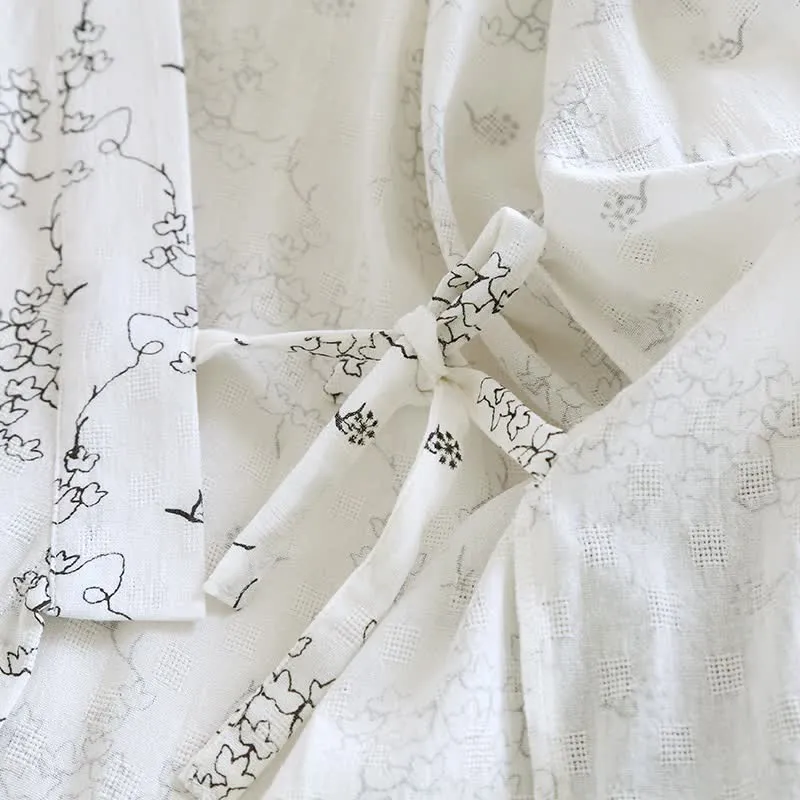 Unisex Kimono-Bademantel aus Baumwolle mit Blumenmuster