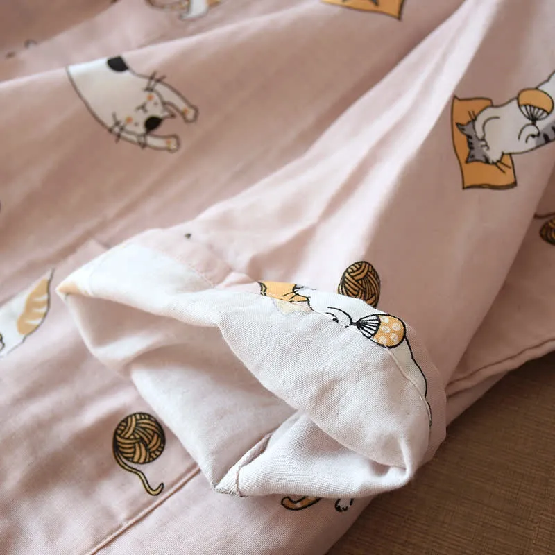 Partner-Kimono aus Baumwolle mit Katzenmotiv