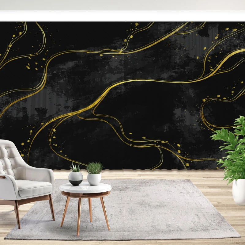 Fotovorhang "Schwarz Gold marmoriert"