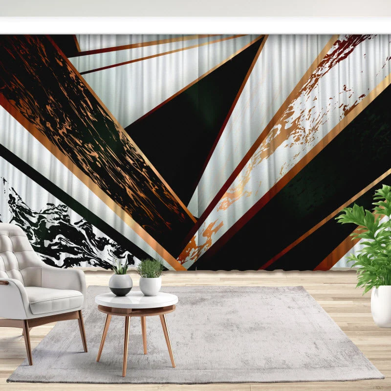 Fotovorhang "Marmor Geometrie Schwarz Gold"