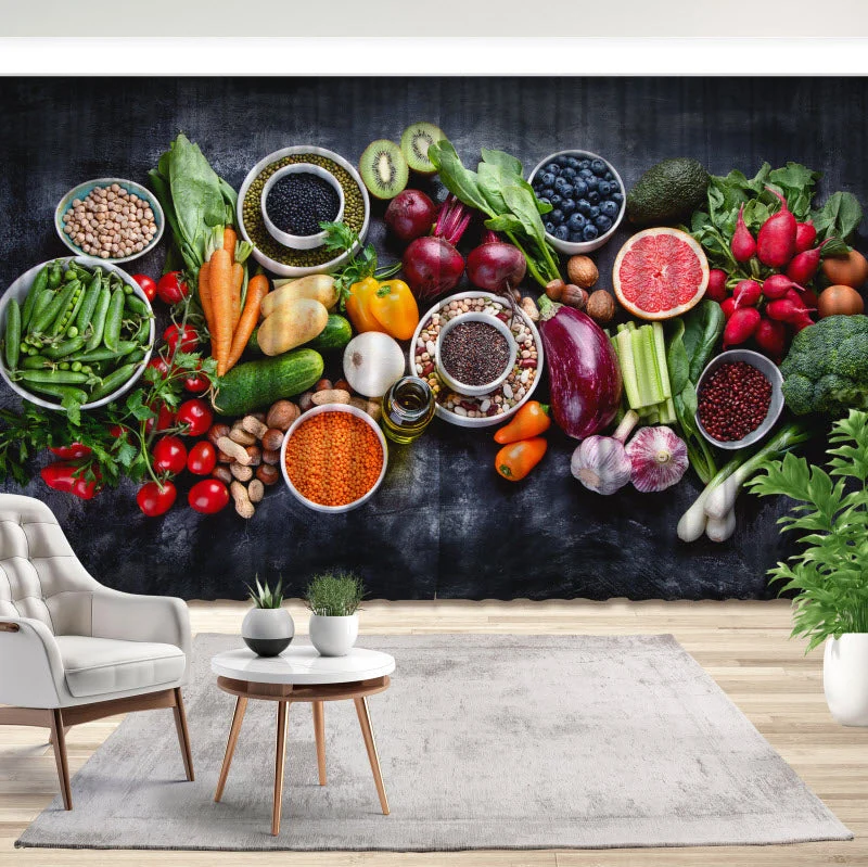 Fotovorhang "Obst Gemüse und Nüsse"