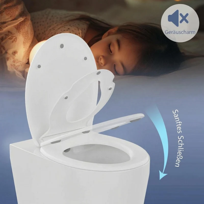 Garvee WC-Sitz Familiare Ovale Mit Integriertem Kindersitz, Soft-Close, Quick-Release, Duroplast Antibakteriell, Bis 150 kg, Weiß, Modernes Badezimmer