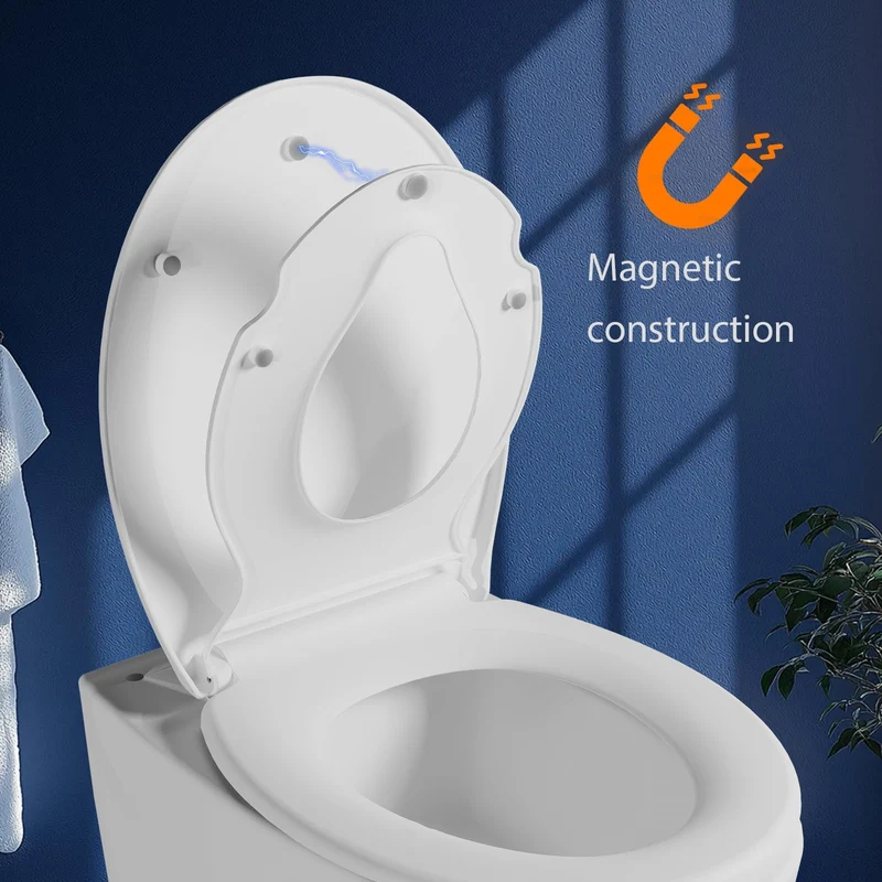 Garvee WC-Sitz Familiare Ovale Mit Integriertem Kindersitz, Soft-Close, Quick-Release, Duroplast Antibakteriell, Bis 150 kg, Weiß, Modernes Badezimmer