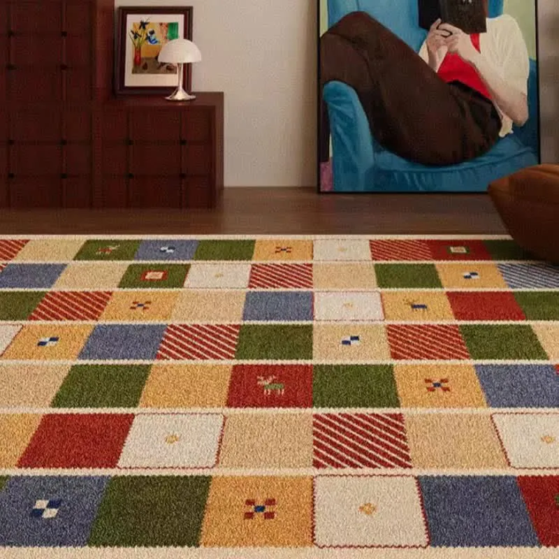 Bunter Patchwork-Teppich mit Karomuster