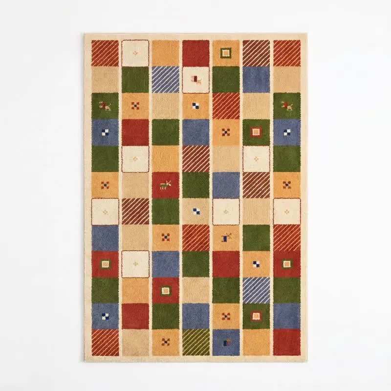 Bunter Patchwork-Teppich mit Karomuster