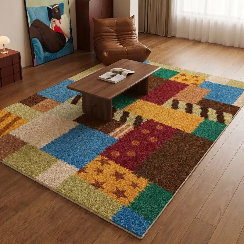 Retro-Patchwork-Teppich mit Sternen und Punkten